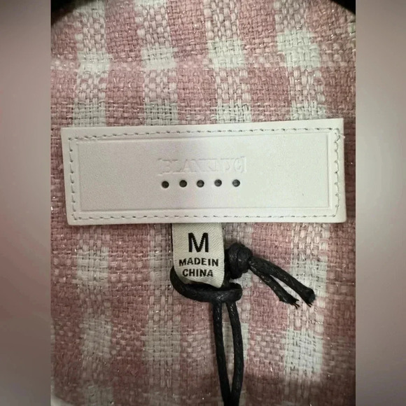 Blank NYC Blazer Women’s Gingham shimmery Med Faux Pockets Event Wedding Office - Picture 2 of 7